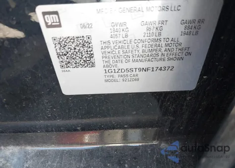 2022 Chevrolet Malibu Fwd Lt z USA, uszkodzony, nr VIN 1G1ZD5ST9NF174372